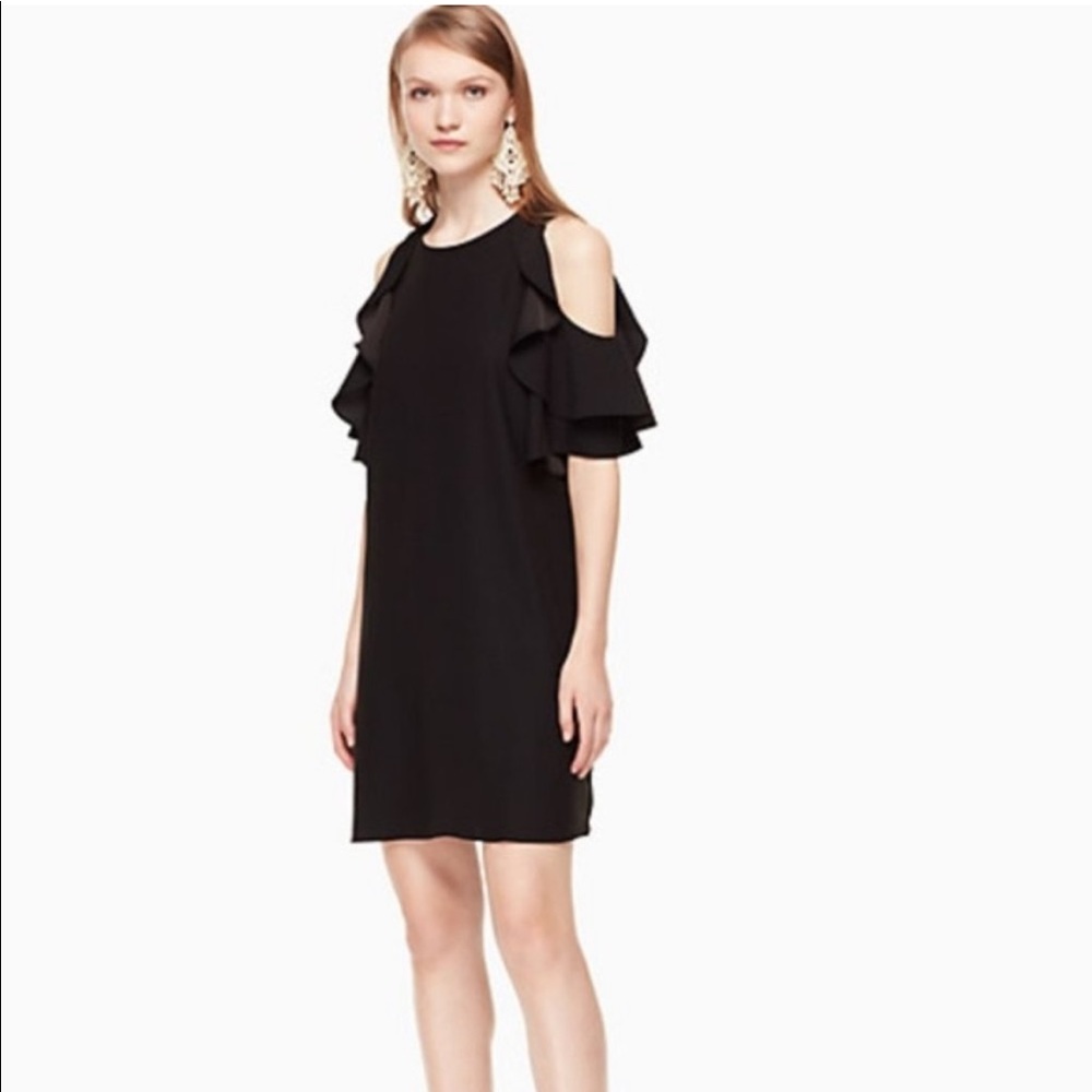 Kate Spade Cold Shoulder Ruffled Sleeveless Shift Dress Black‎ Small Y2K Prep